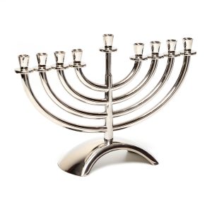 חנוכייה קלאסית מתכת צבע ניקל + קופסא מתנה