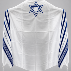 טלית צמר א.א. רקמה מגן-דוד כחול כסף מס' 60