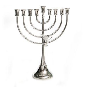 חנוכיה דגם כד השמן ציפוי כסף 52 ס"מ