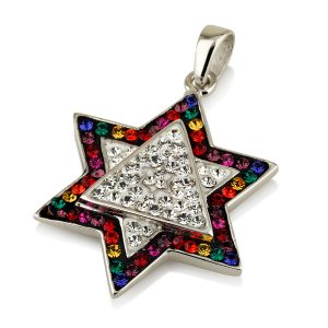תליון מגן דוד כסף ואבני קריסטל