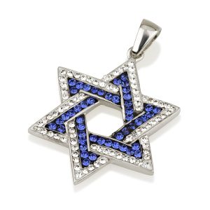 תליון מגן דוד כסף ואבני קריסטל