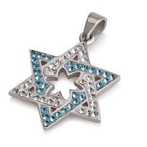 תליון מגן דוד כסף ואבני קריסטל