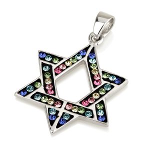 תליון מגן דוד כסף ואבני קריסטל