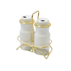 סט מלח/פלפל זכוכית לבן/זהב 13 ס"מ