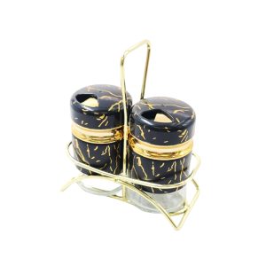 סט מלח/פלפל זכוכית שחור/זהב שיש 13 ס"מ