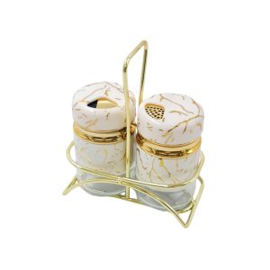 סט מלח/פלפל זכוכית לבן/זהב שיש 13 ס"מ
