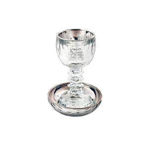 גביע קידוש על רגל+תחתית קריסטל מוכסף "בורא פרי"