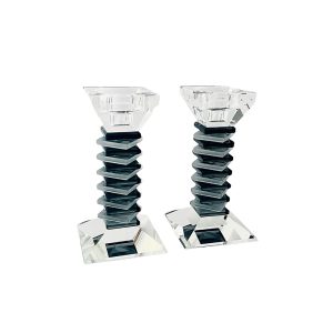 זוג פמוט קריסטל/שחור מדורג 16 ס"מ