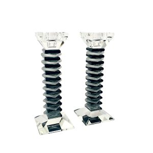 זוג פמוט קריסטל/שחור מדורג 22 ס"מ