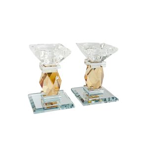 זוג פמוט קריסטל/מוזהב 10 ס"מ