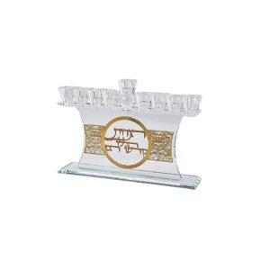 חנוכייה קריסטל פלקטה זהב ירושלים 19 ס"מ