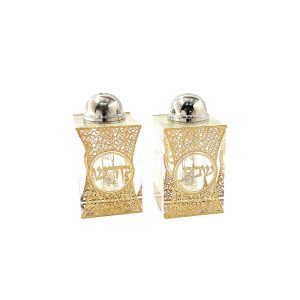 מלח/פלפל קריסטל/פלקטה פרחים מוזהב 8 ס"מ