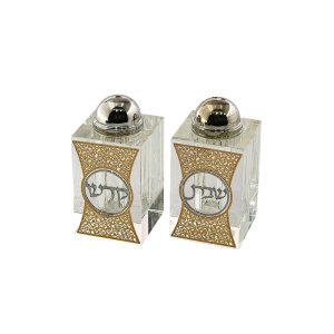 מלח/פלפל קריסטל/פלקטה פרחים כסף/זהב 8 ס"מ