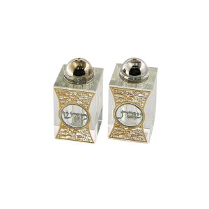 מלח/פלפל קריסטל/פלקטה ירושלים/ש.ק. כסף/זהב 8 ס"מ