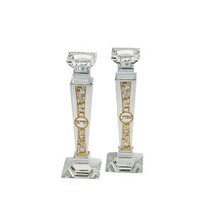 זוג פמוט קריסטל פלקטה ירושלים מוזהבת 26 ס"מ