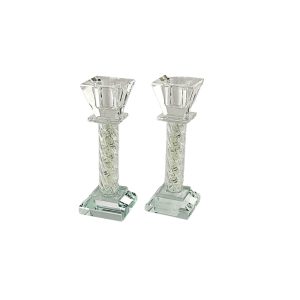 זוג פמוט קריסטל/רסיסים לבנים מרובע 14 ס"מ