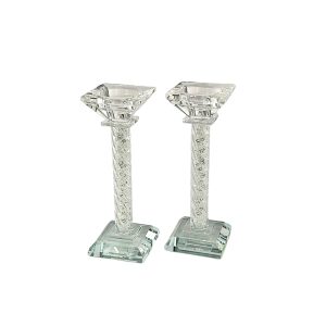 זוג פמוט קריסטל/רסיסים לבנים מרובע 17 ס"מ