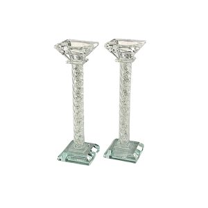 זוג פמוט קריסטל/רסיסים לבנים מרובע 21 ס"מ