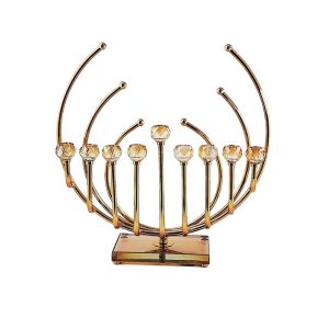 חנוכייה קשתות מוזהב/קנים קריסטל 39 ס"מ