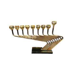 חנוכייה זיגזג מוזהב/בסיס קריסטל