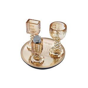 סט הבדלה קריסטל ענבר מדורג עם ברכה על המגש