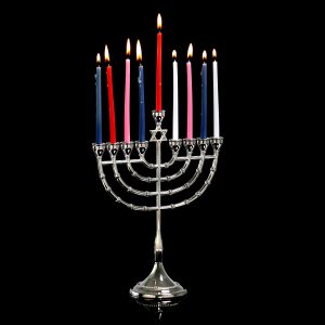 חנוכיה מגן דוד מתכת ציפוי ניקל גדולה 29.5 ס"מ