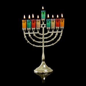 חנוכיה מגן דוד מתכת צבע זהב קטנה 23.5 ס"מ