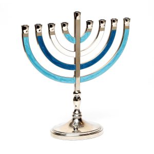 חנוכייה מתכת קלאסית גוונים כחול 22 ס"מ