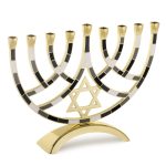 חנוכייה מתכת צבע זהב שחור/אפור מ"ד 18 ס"מ