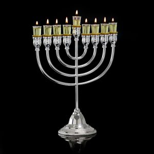 חנוכיה קלאסית מתכת ציפוי כסף גדולה 34.5 ס"מ