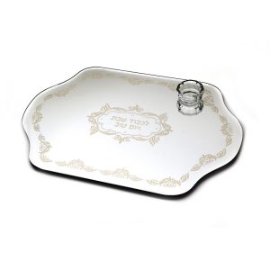 מגש חלה מראה לכבוד שבת קודש/מלחיה מוזהב 43/30 ס"מ