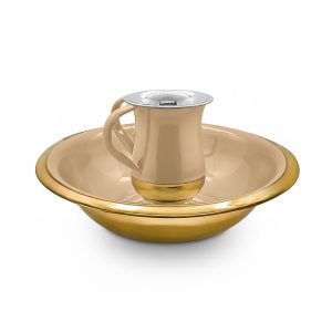 סט קערה/נטלה נירוסטה מוזהב/אמייל/בז'