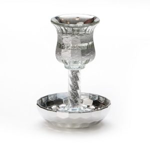 גביע קידוש "בורא פרי"/רגל ותחתית קריסטל רסיסים מוכסף