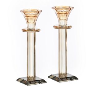 זוג פמוט קריסטל ענבר/אפור 19.5 ס"מ