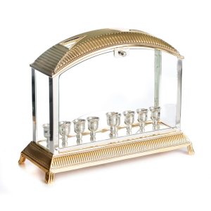 חנוכייה אקווריום/פמוטים לשבת "פסים" מוזהב 38 ס"מ