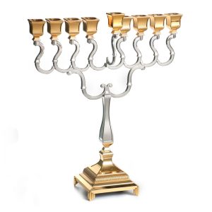 חנוכייה בארוק ציפוי כסף וזהב 56 ס"מ