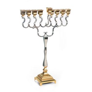 חנוכייה בארוק ציפוי כסף וזהב 70 ס"מ
