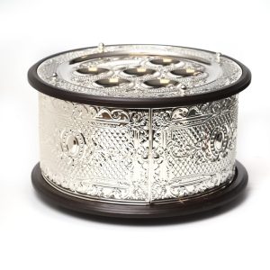 קערה לפסח 3 קומות פ.ציון ציפוי כסף/עץ קוטר 43.5 ס"מ